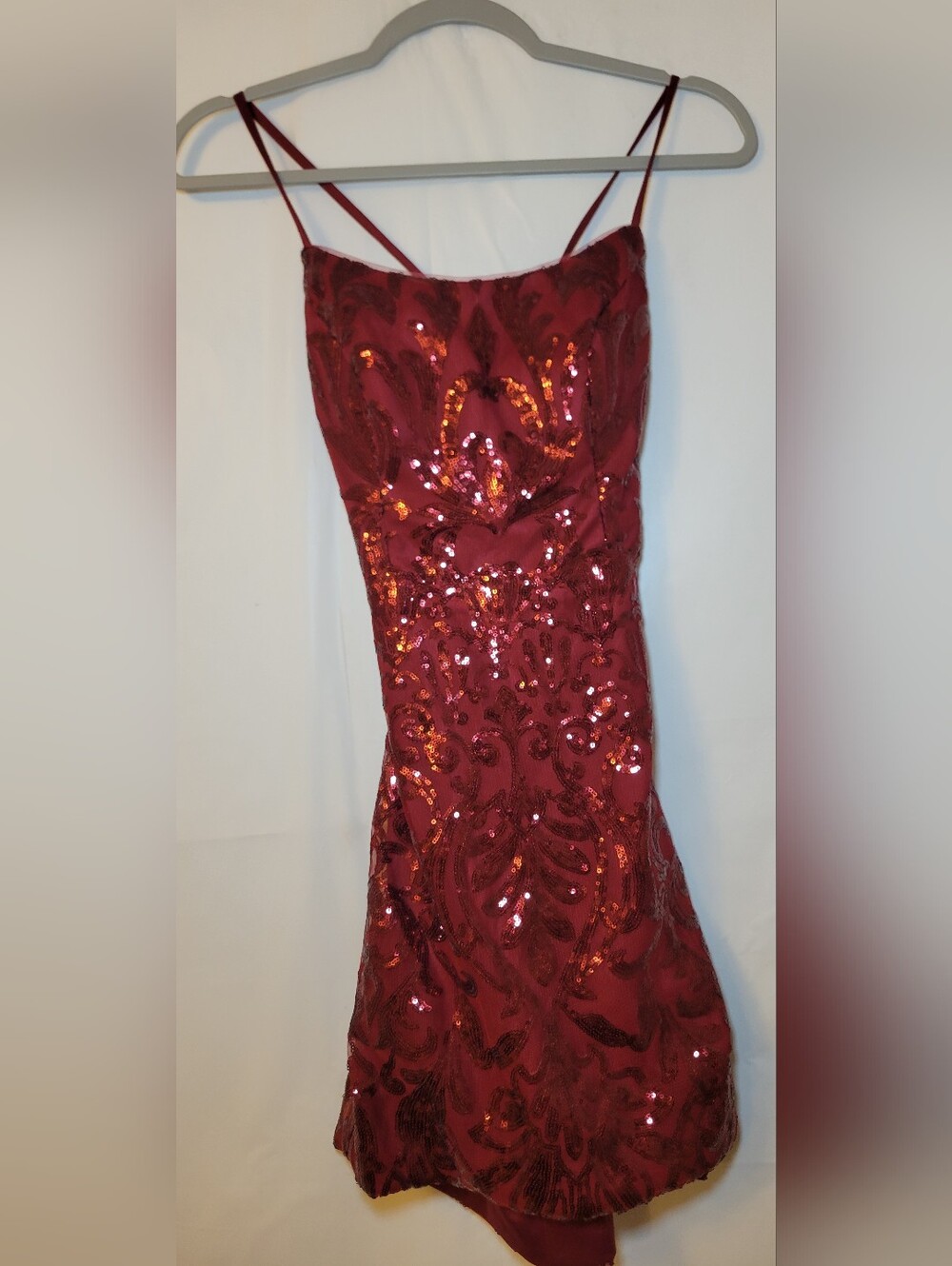 Red Sequin Spaghetti-Strap Prom Dress